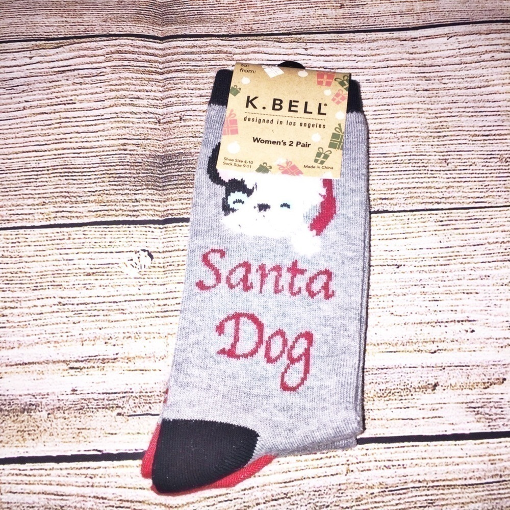 NWT 2Pack Christmas Socks Santa Dog OS